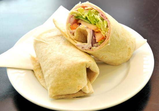 wrap with salad and ham filling
