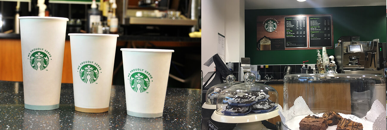 Starbuck take away cups and counter