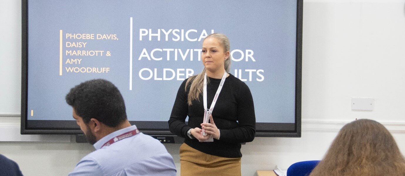 BSc (Hons) Physical Activity, Health and Exercise student, Daisy Marriott, presenting information on Physical Activity for older adults.