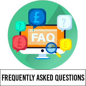 'Frequently asked questions' graphic with question symbols on circular icon