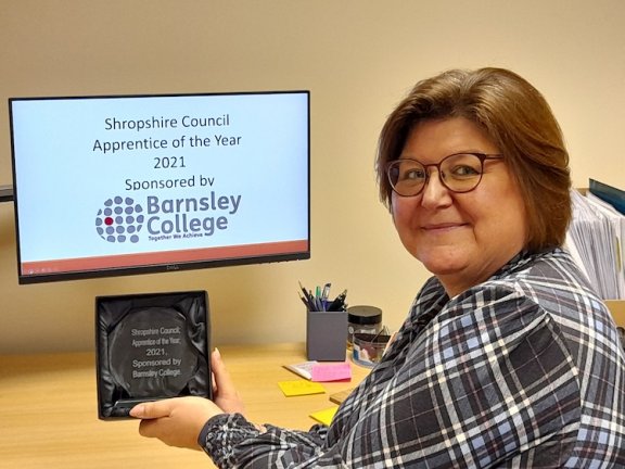 Karen Roberts with Shropshire Council Apprentice of The Year Award 2021