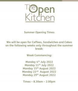 The open kitchen opening times.