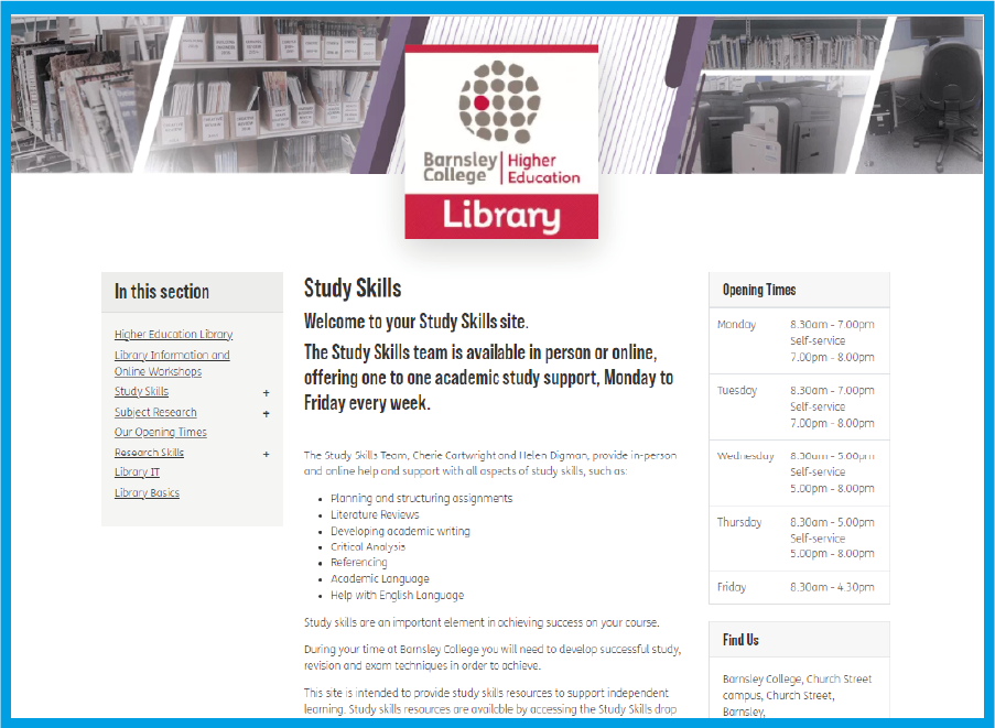A screenshot of the study skills website.