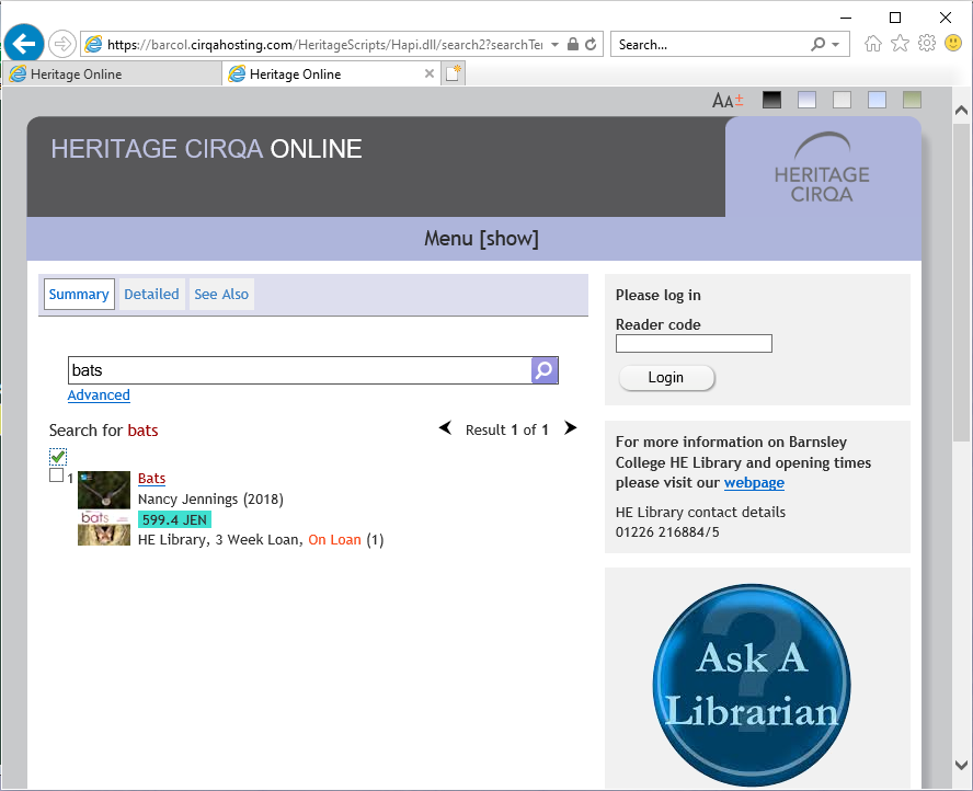 A screenshot of the heritage cirqua search page. 