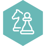 chess icon on light blue shape