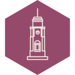building icon on pink shape