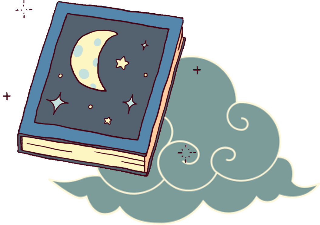 Drawing of book with moon on it