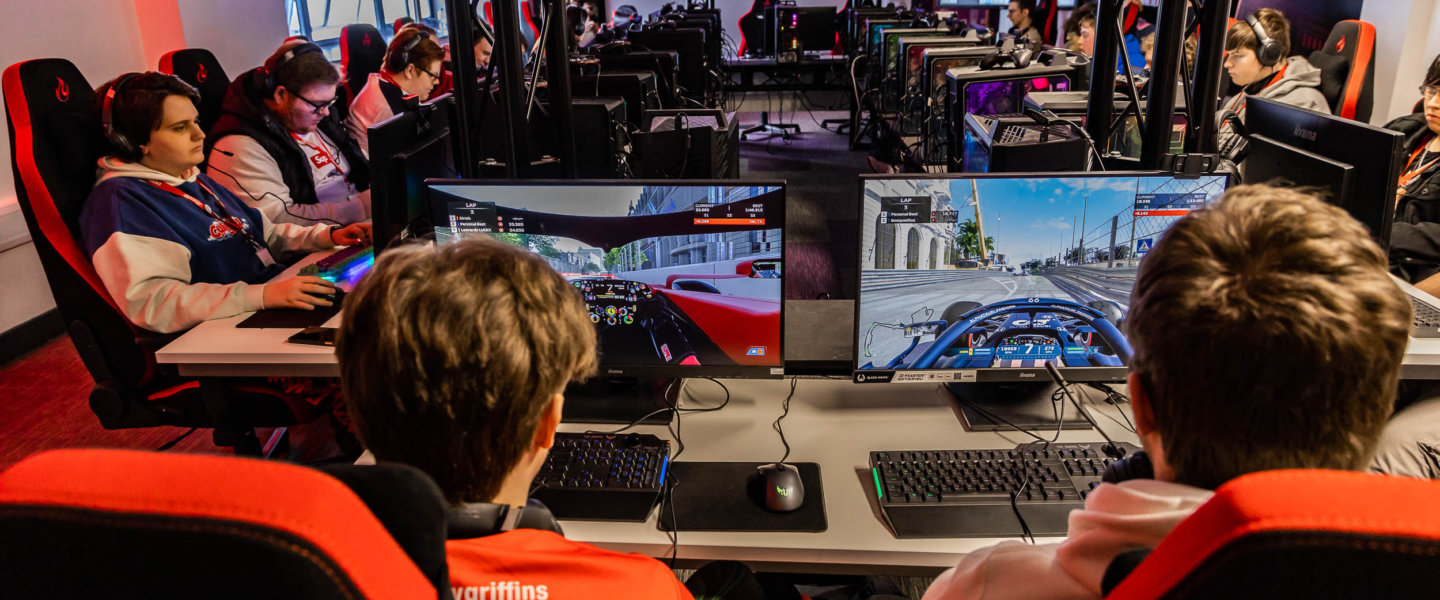 Students playing games in the Esports Arena
