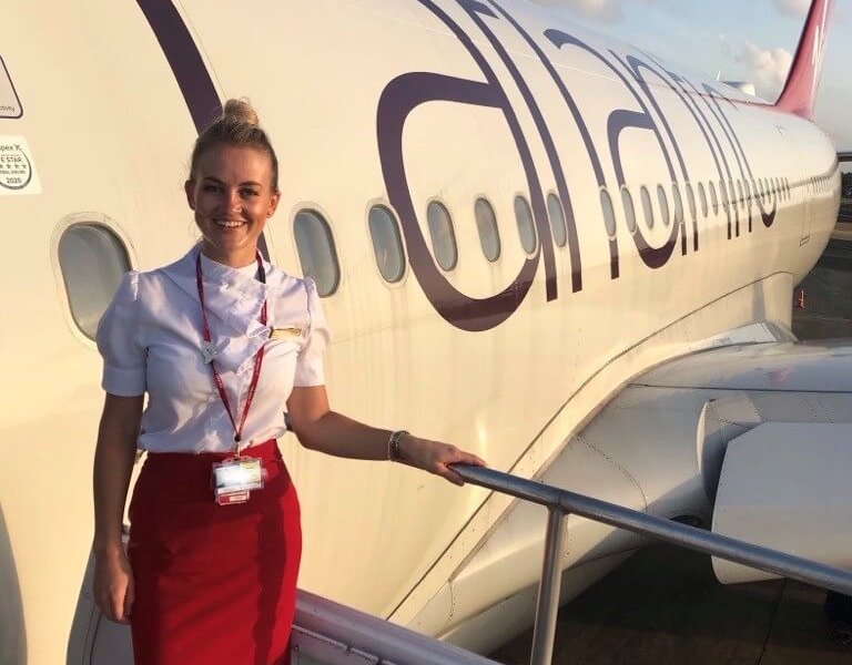 Jessica Crossland working at Virgin Atlantic.