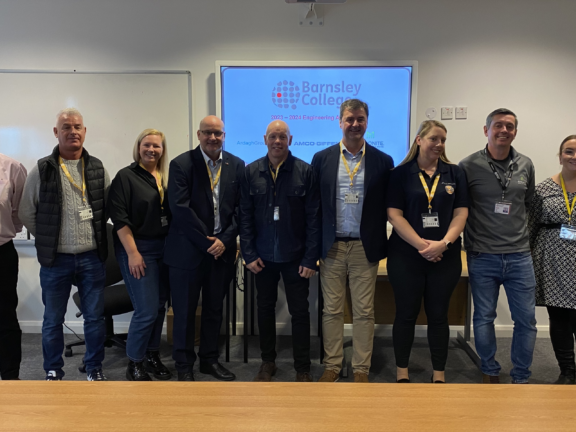 Graham Sherwin, Head of Engineering at Barnsley College, with representatives from the college’s Masonite, Ardagh Group and AmcoGiffen academies.