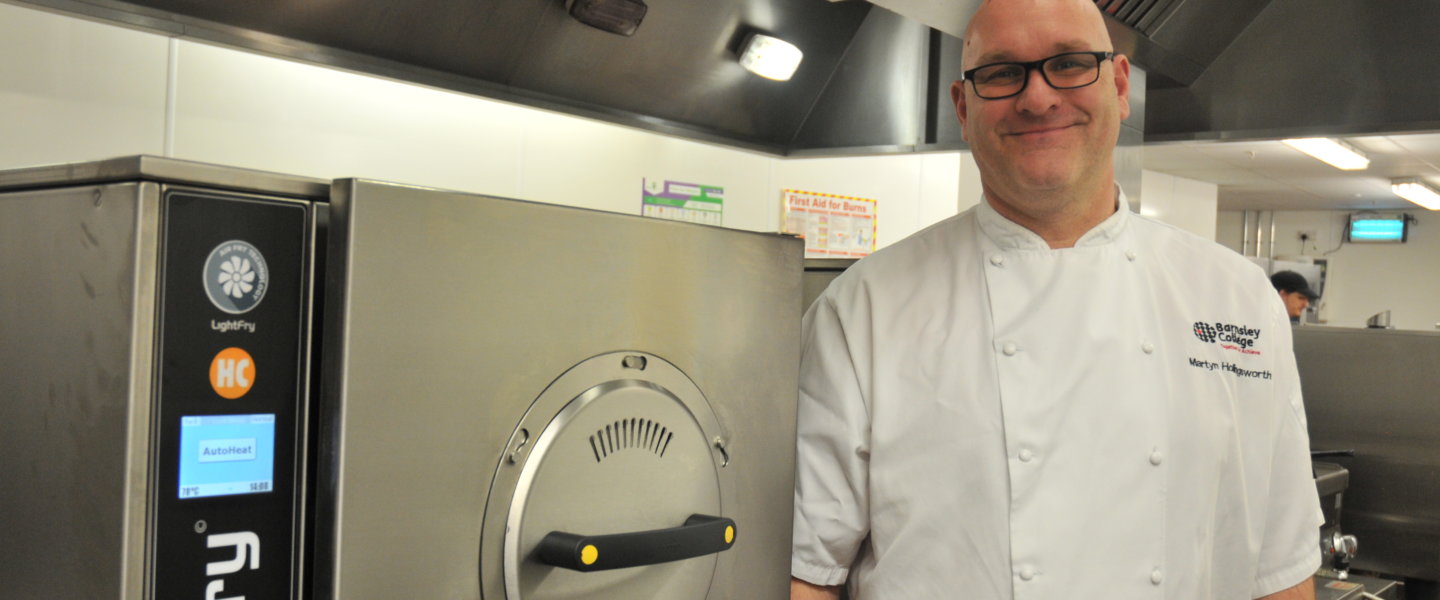 Barnsley College Head of Catering Martyn Hollingsworth with his new air fryers.