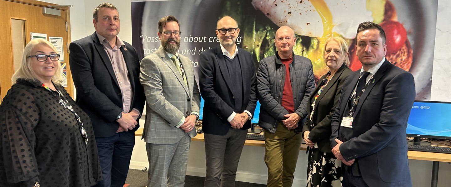 Picture: Left-to-right: Barnsley College Director of Business Development Helen Weatherston, Freshpak Learning and Development Manager Simon Thompson, Barnsley College Principal and CEO David Akeroyd, Freshpak CEO Toby Brinsmead, Freshpak Head of HR Robert Crisp, Barnsley College Business Teacher Angela Kerley, Barnsley College Business Development Account Manager Daniel Cherryholme.