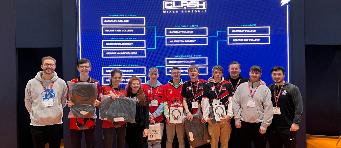 Barnsley College’s Barnsley Griffins Esports team with their prizes.