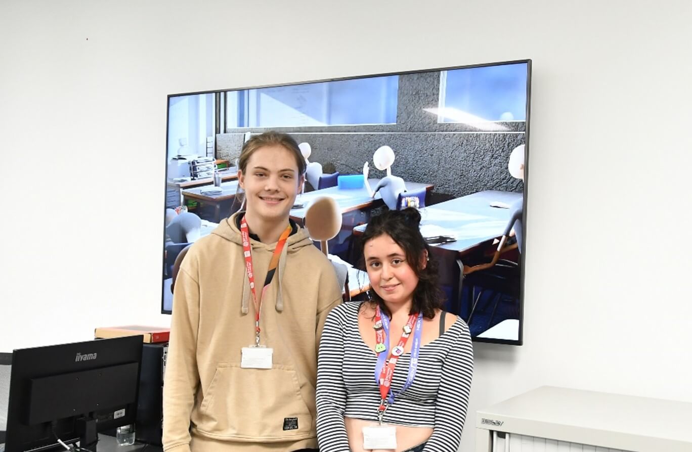 Photograph - (L-R) Games Design students, Daniel de Freitas and Florence Marshall.