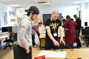 (L-R) Fine Art Practice BA (Hons) student, Archie Busby, with Dean Ormston.