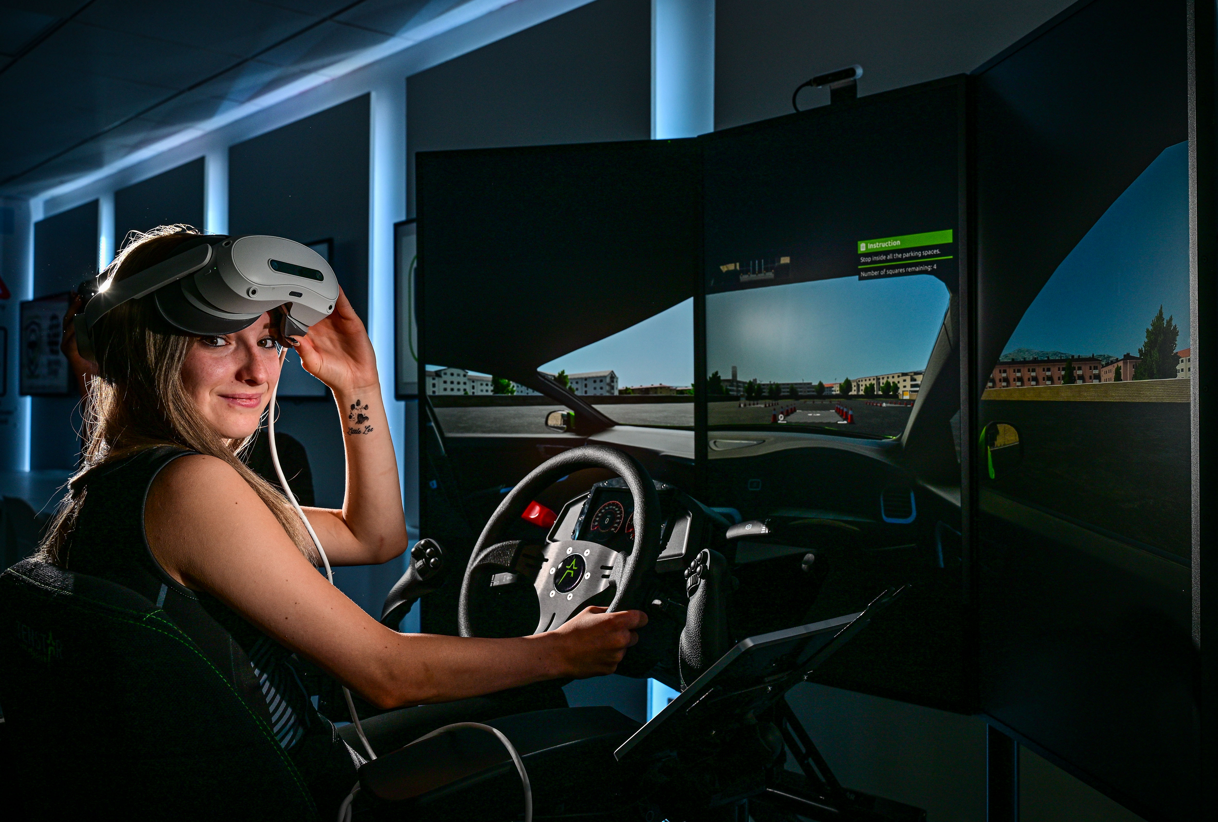 Amelia Smailes in the driving simulator