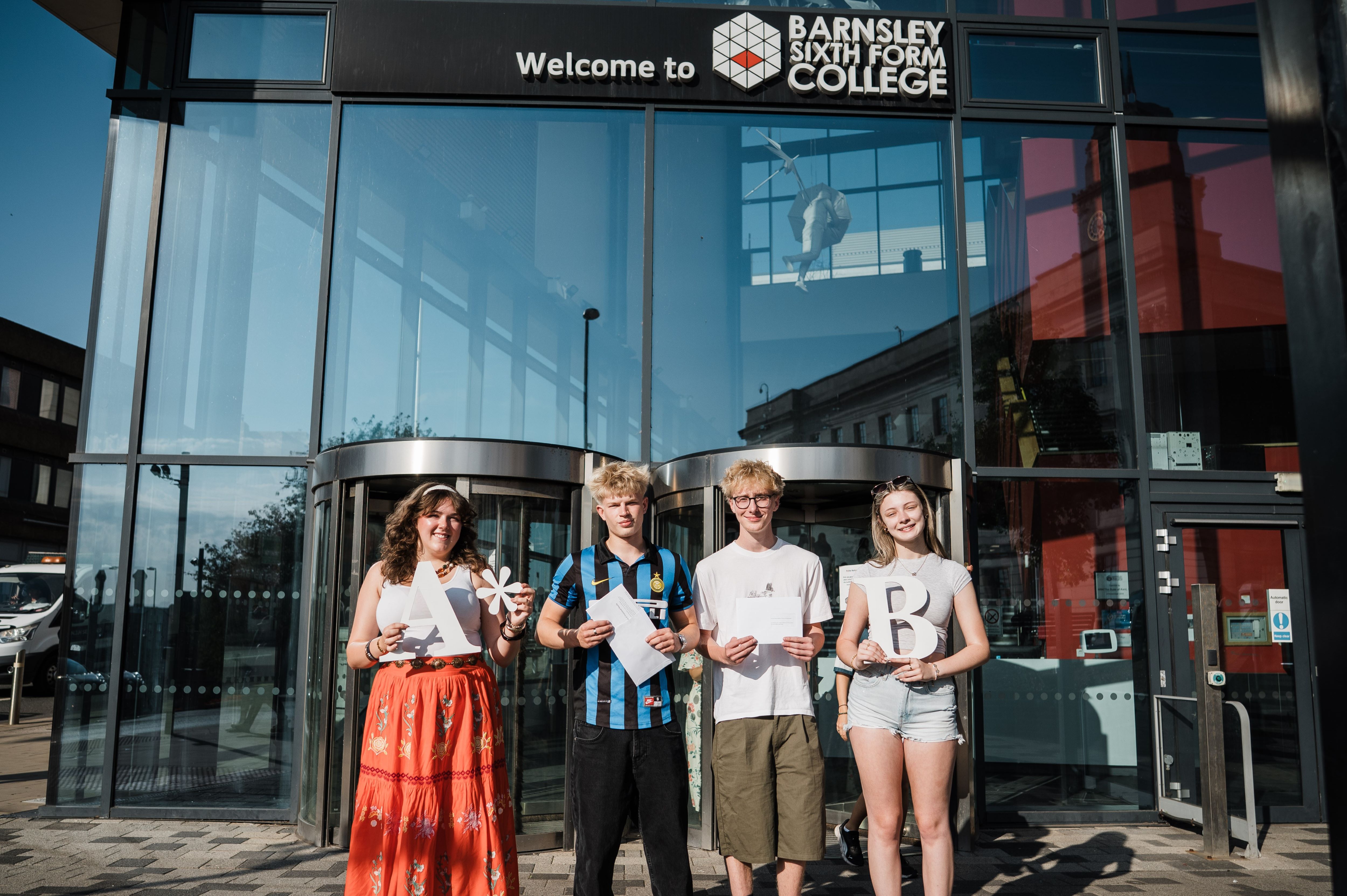 Photograph: A Level students at Barnsley Sixth Form College’s results day.