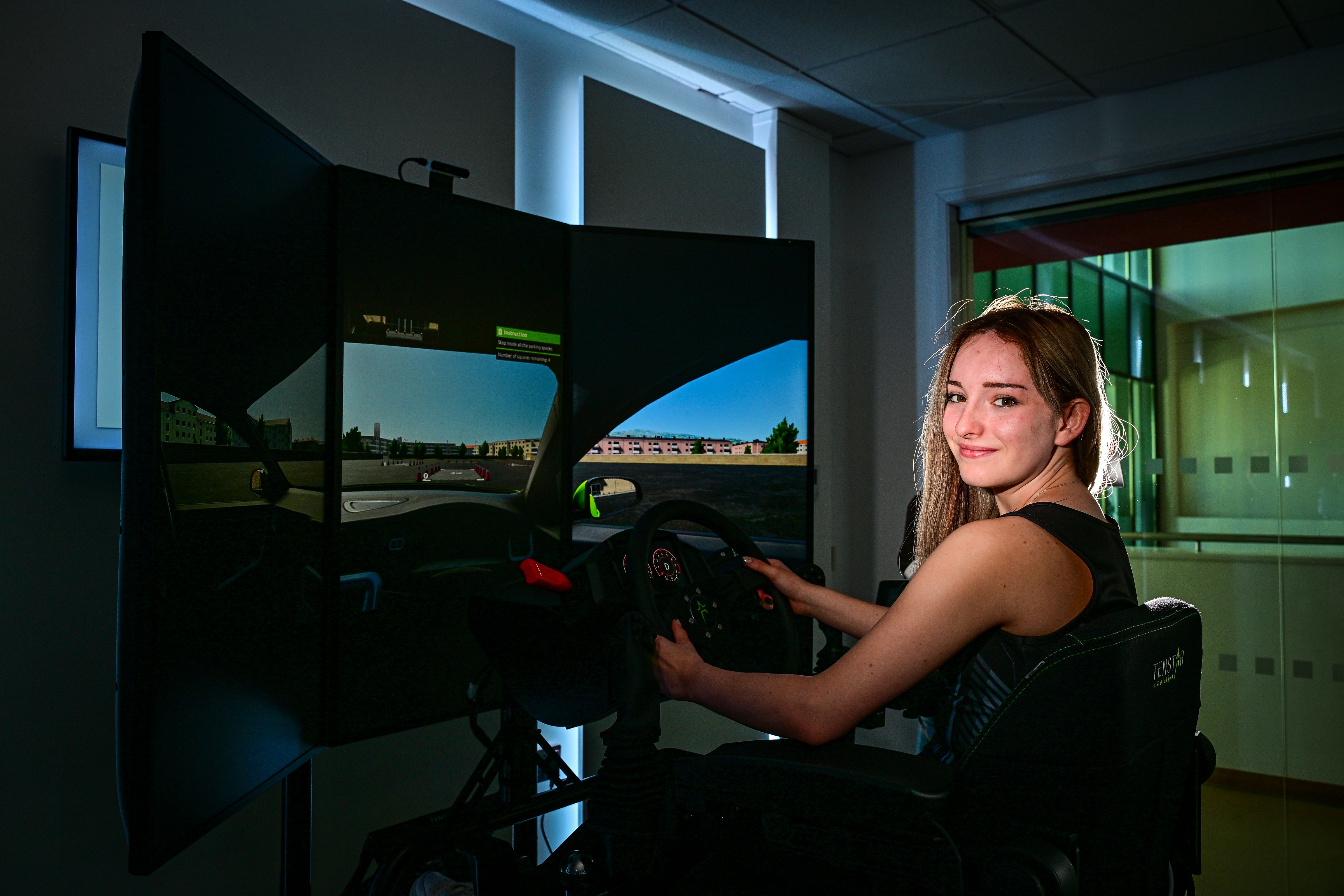 Amelia Smailes in the driving simulator